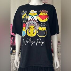 The Village People Vintage Graphic T-Shirt w/ Color Peep Chicks on Black Size L